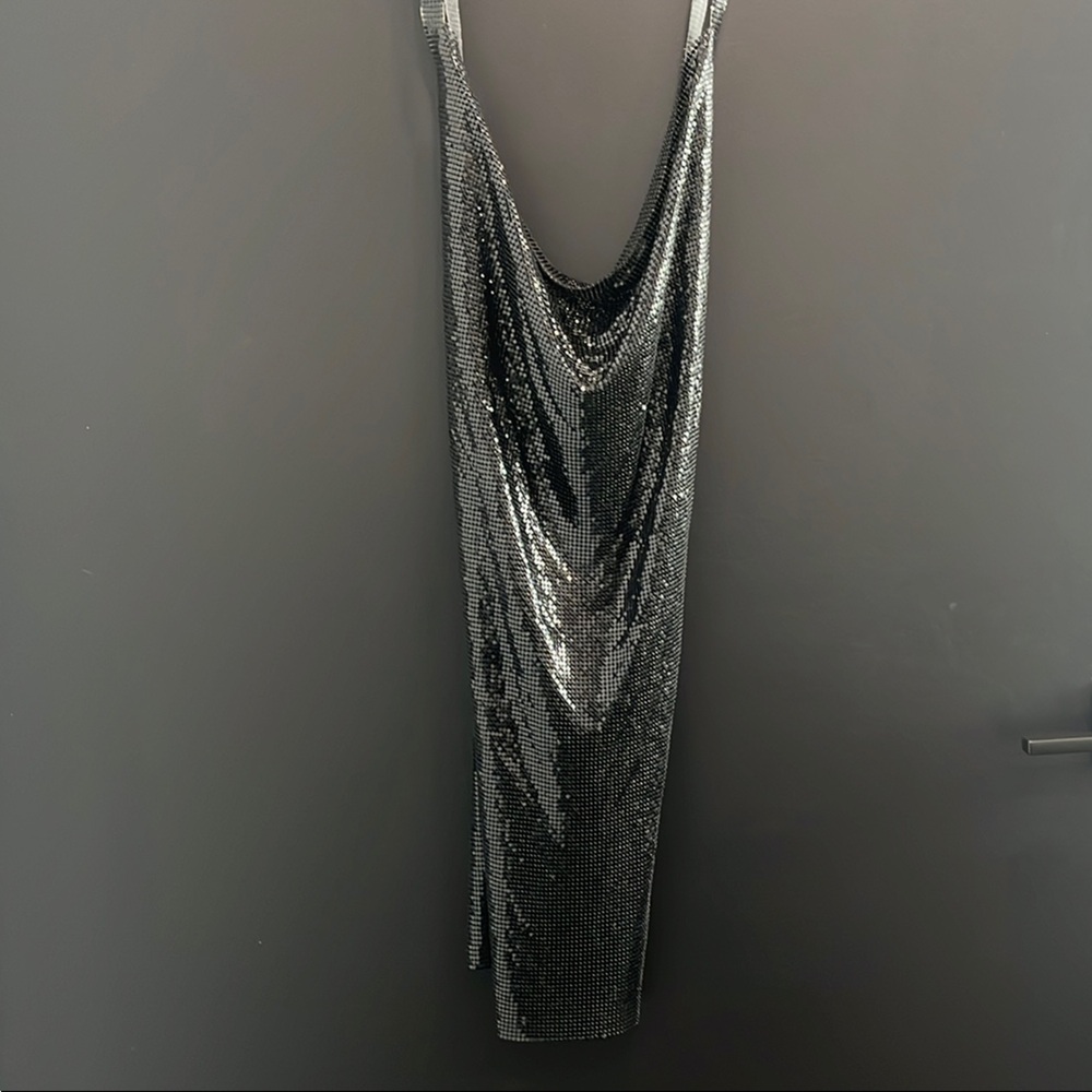 Finesse Silver Slip Mini Dress Cowl Neck Sleeveless